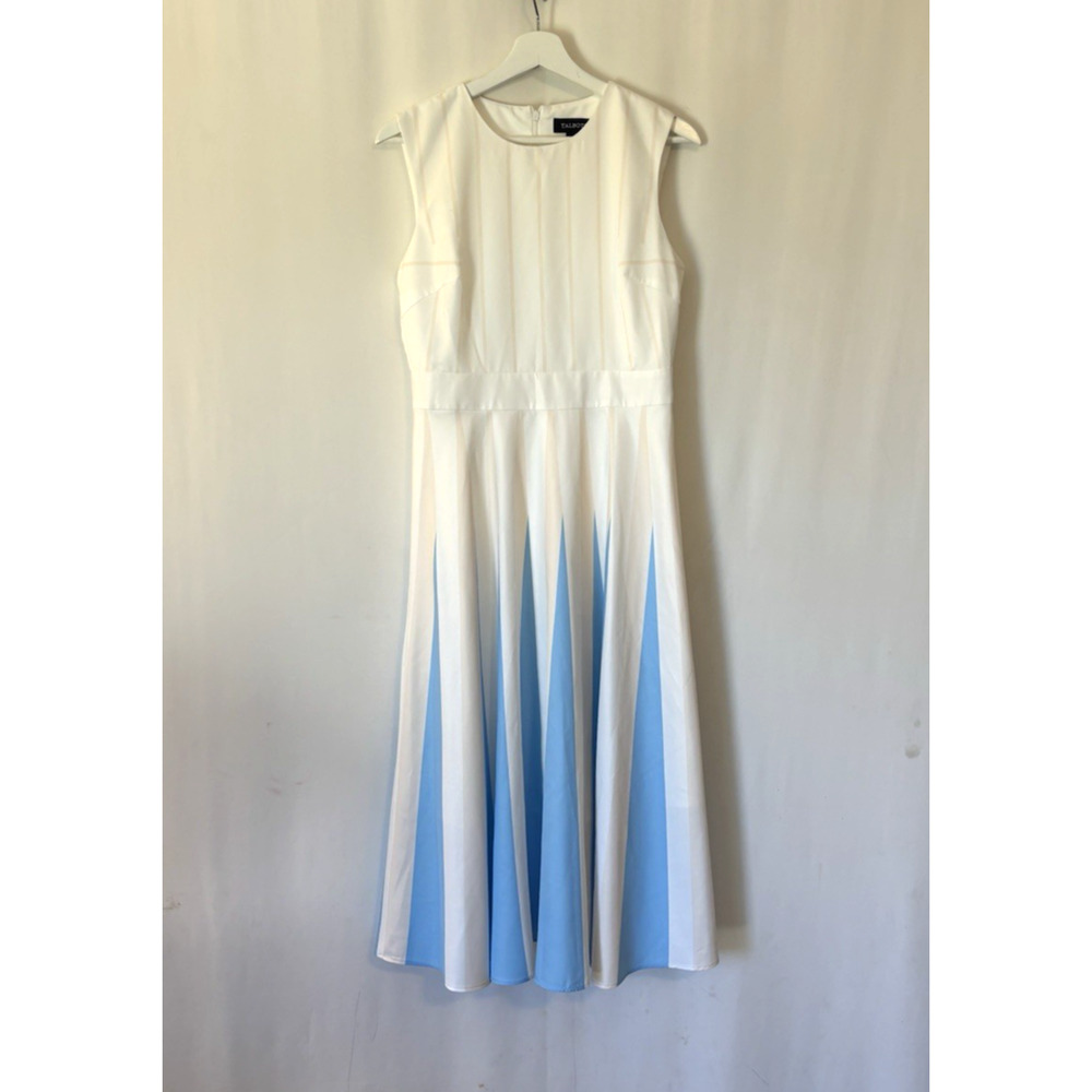 Talbots Dress 4 Midi Fit & Flare White Blue Sleeveless Midi